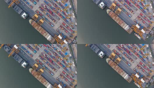 鸟瞰图集装箱船和吊装起重机在曼谷港。高清在线视频素材下载
