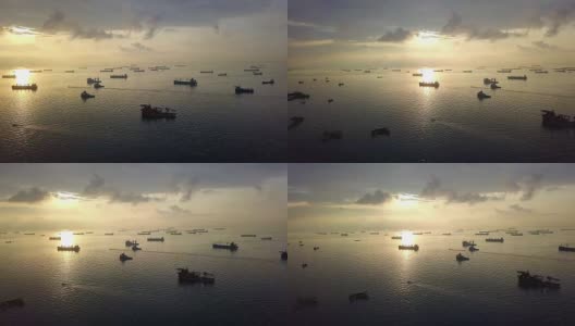 航拍海上货船和油船。新加坡高清在线视频素材下载