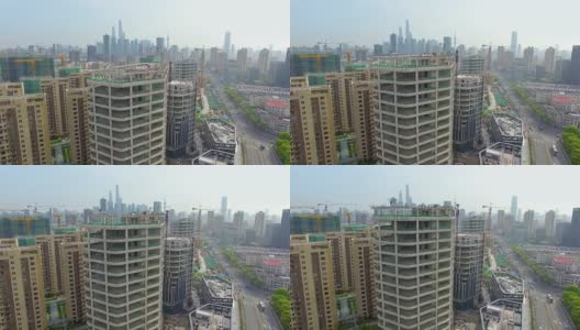以上海外滩为背景的建筑工地鸟瞰图高清在线视频素材下载