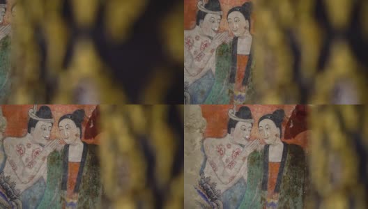 著名的私语情人壁画在wat phumin的墙上最吸引人的寺庙在南省，泰国高清在线视频素材下载