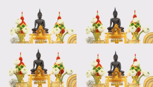 4K泰国佛像与蜡烛在白色背景高清在线视频素材下载