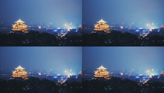 晚上杭州山上的古建筑高清在线视频素材下载