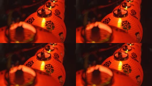 晚上庙里的中国灯笼。高清在线视频素材下载