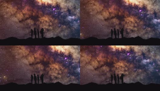 人们仰望星空和银河的剪影高清在线视频素材下载