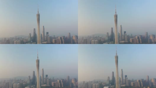 阳光灿烂的傍晚广州市著名塔滨江湾市中心航拍全景4k中国高清在线视频素材下载