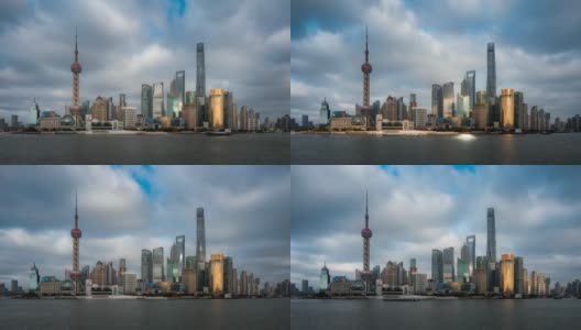 在中国上海陆家嘴金融中心的天际线上延时拍摄日落。高清在线视频素材下载