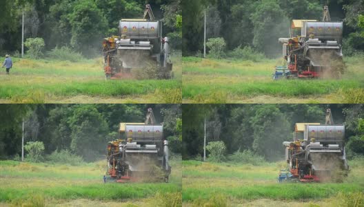 拖拉机收割水稻高清在线视频素材下载