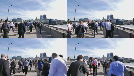 4k时间流逝，商人在英国伦敦桥上行走高清在线视频素材下载