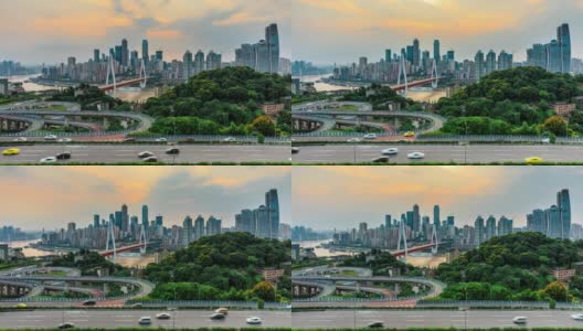 重庆全景城市天际线和现代商业建筑，交通繁忙高清在线视频素材下载