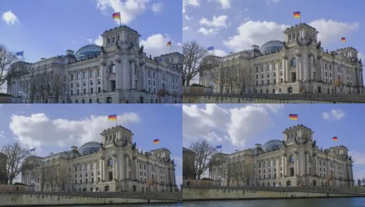 德国柏林国会大厦(德国政府)和施普雷河的4K延时高清在线视频素材下载