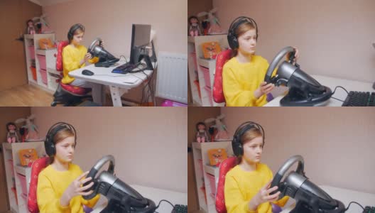 戴耳机的女孩在轮子上玩高清在线视频素材下载