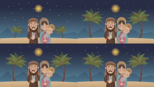 圣诞快乐，沙漠中有神圣的家庭高清在线视频素材下载