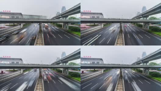日落时分，北京高架路下交通繁忙。间隔拍摄高清在线视频素材下载