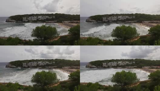 位于西班牙马略卡岛巴利阿里岛东海岸的卡拉·罗曼蒂卡和圣埃斯塔尼·德恩马斯上暴风雨地中海的时间高清在线视频素材下载