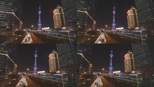 夜间上海市中心道路上的交通状况高清在线视频素材下载