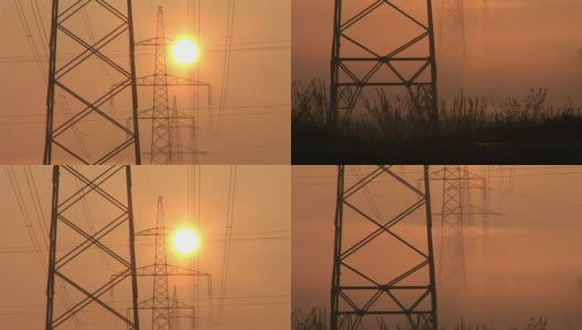 太阳升起时的电塔高清在线视频素材下载