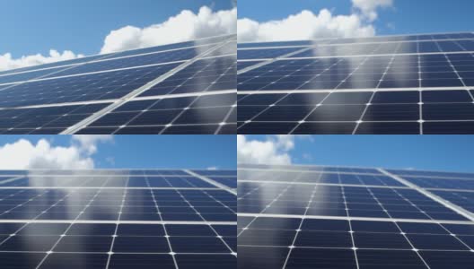 在一块巨大的太阳能电池板上慢慢摇摄。光伏面板。替代的生态能源生产方法高清在线视频素材下载