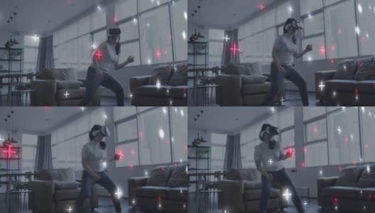 女人玩VR虚拟现实运动游戏元世界数字世界技术AR增强现实未来趣味派对活动高清在线视频素材下载
