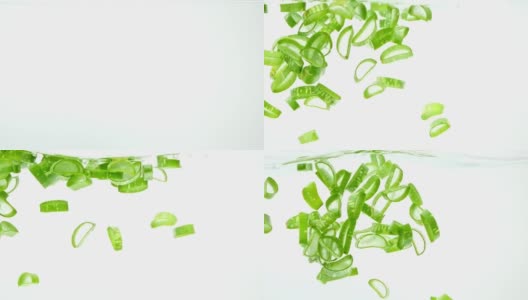 绿色芦荟切割和漂浮在清洁的水。高清在线视频素材下载