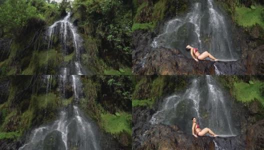 白人妇女在哥伦比亚温泉泳装的全长视图。高清在线视频素材下载