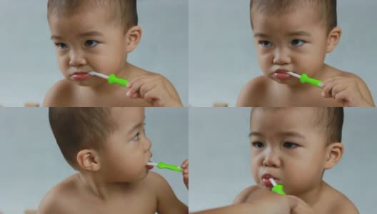 宝宝被迫学习刷牙，CU高清在线视频素材下载