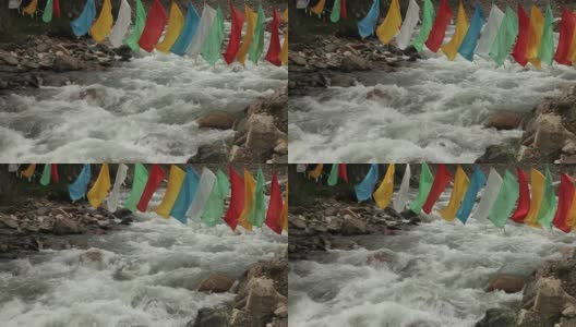 西藏白水河上的西藏经幡高清在线视频素材下载