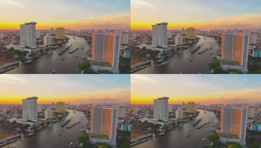 曼谷市区天际线河景高清在线视频素材下载