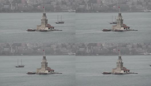 游艇经过伊斯坦布尔的少女塔高清在线视频素材下载