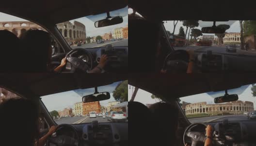 一个女人在罗马开车高清在线视频素材下载