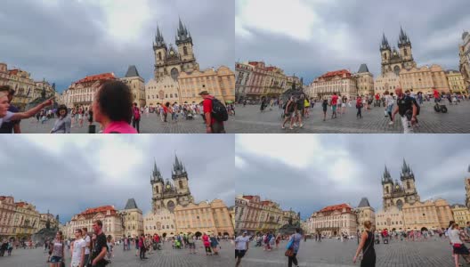 行人拥挤的老城广场，布拉格，捷克共和国高清在线视频素材下载