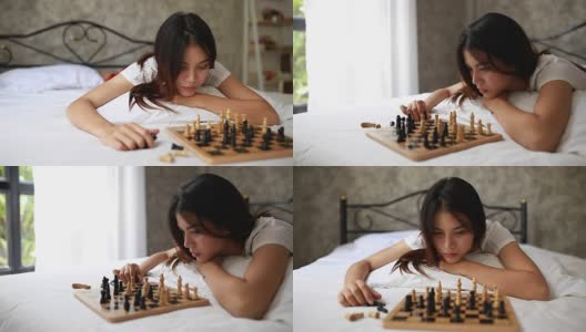 年轻女子下棋高清在线视频素材下载