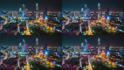 胡志明市，又名西贡，越南，显示高峰时段的交通和金融区的地标性建筑高清在线视频素材下载