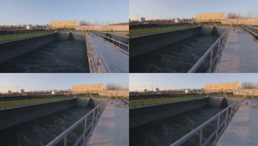 在污水处理厂的水池中曝气纯净水高清在线视频素材下载