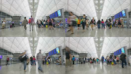 高清时间镜头:香港机场离境大堂的旅客拥挤高清在线视频素材下载