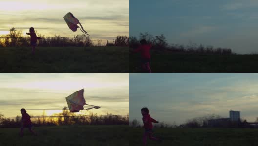 小女孩在放风筝高清在线视频素材下载