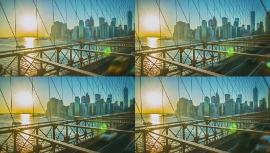 曼哈顿下东区，日落时的布鲁克林大桥高清在线视频素材下载