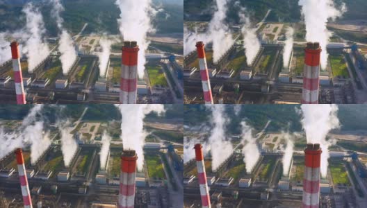 鸟瞰电厂燃煤环境，雾霾污染高清在线视频素材下载