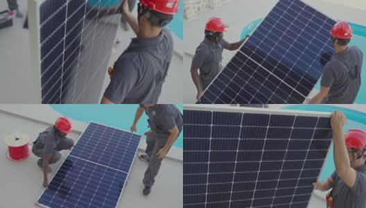 搬运太阳能电池板的工人高清在线视频素材下载