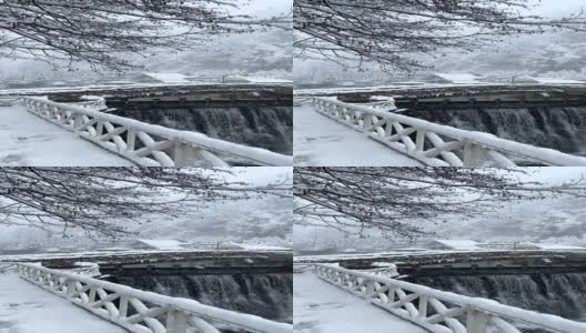 慢动作瀑布场景镜头在雪天高清在线视频素材下载