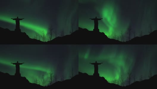 在Corcovado山旁的里约热内卢，耶稣基督的北极光。高清在线视频素材下载