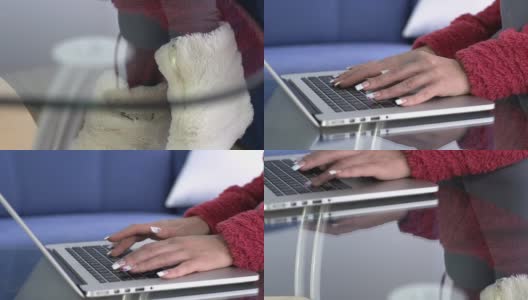 女性用手在笔记本上打字高清在线视频素材下载