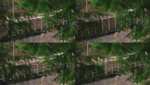 载着木头的火车穿过乡村的美丽的秋季自然温泉高清在线视频素材下载