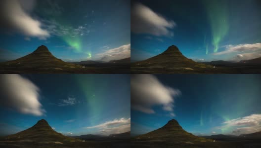 冰岛kirkjuis上空的北极光时间流逝高清在线视频素材下载