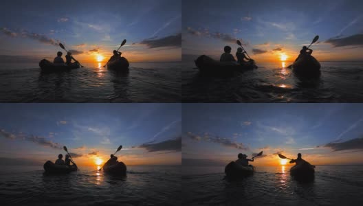 TS人海上皮划艇在日落高清在线视频素材下载
