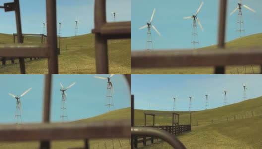 风力涡轮机在农业用地上发电高清在线视频素材下载