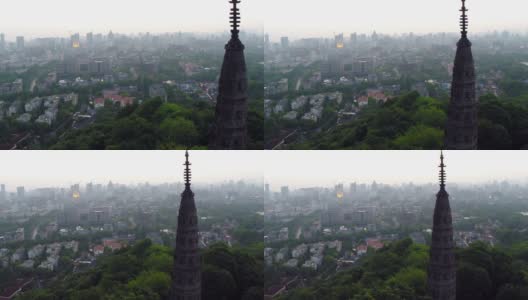 鸟瞰图天际线，城市景观和杭州宝塔高清在线视频素材下载