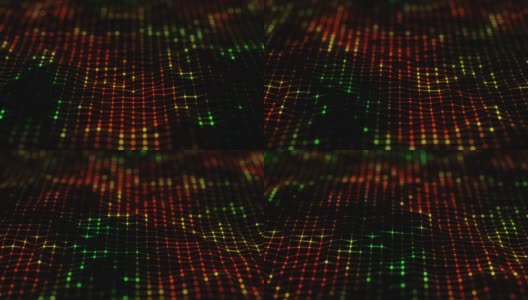 近景的抽象丛彩虹射线从无数点，电脑生成现代背景，红，绿，黄。高清在线视频素材下载