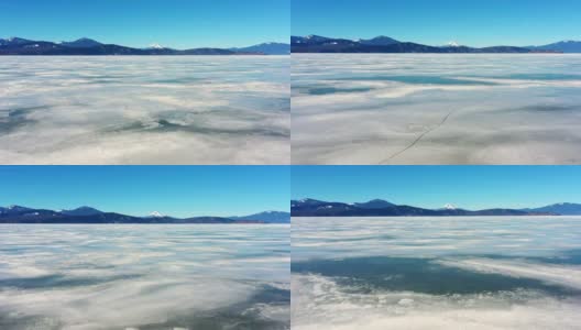 飞过俄勒冈州结冰的湖面高清在线视频素材下载