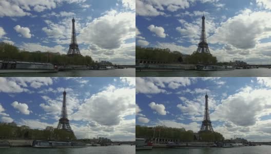 4K埃菲尔铁塔，巴黎，从塞纳河-广角拍摄高清在线视频素材下载