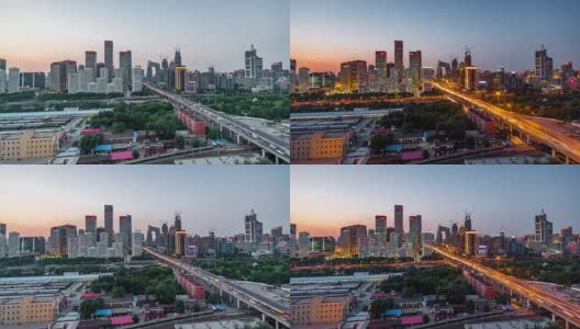 北京城市天际线，从白天到夜晚的过渡高清在线视频素材下载